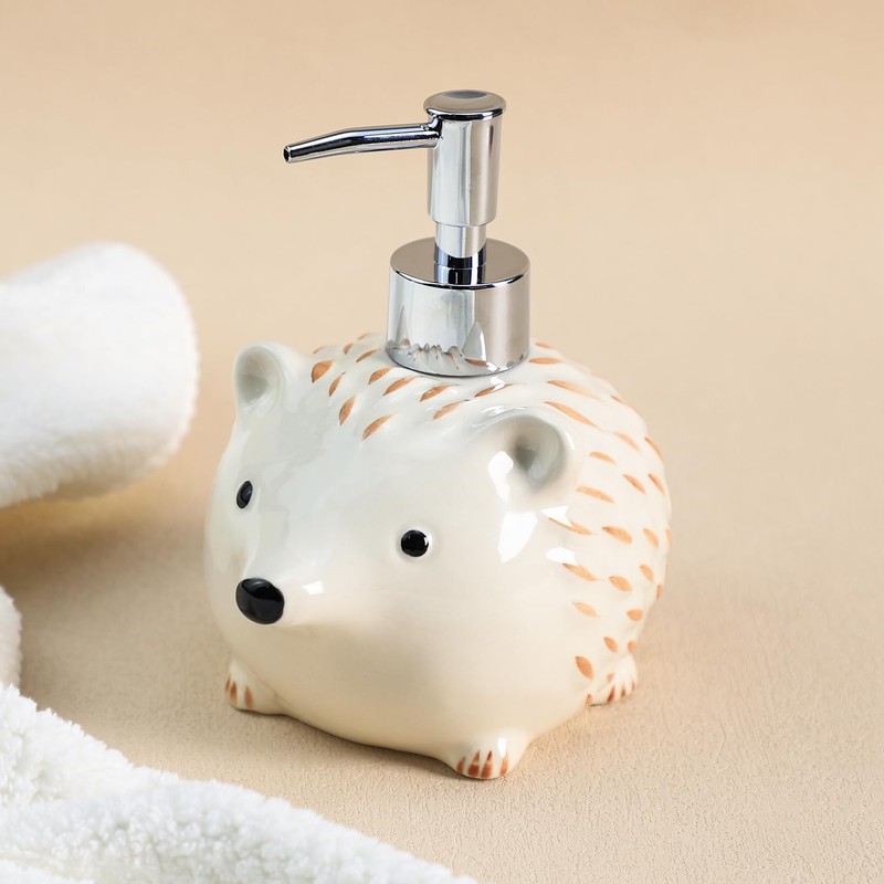 Bicuzat Ceramic Hedgehog Soap Dispenser with Plastic Pump, Body Lotion