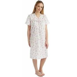 iTRONiK Ladies Floral Incontinence womens Open Back Nightie Hospital Nightdress For Continence Problems Maternity Dress Polycotton Nightdresses UK Size 8-30 (Pink, 8-10)