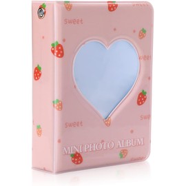 ACEmedia 3 Inch Mini Photo Album Photocard Binder Holder Book Pink Love Heart Hollow Card Binder Photo Card Holder for Collecting Picture with 40 Pockets (Strawberry)
