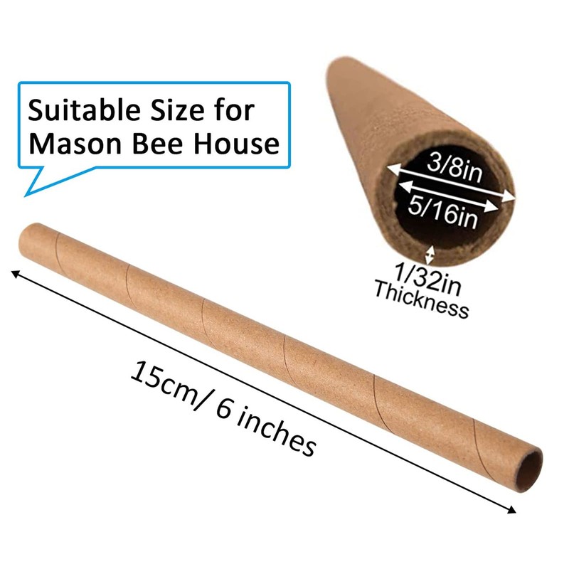 AukBeeFun Cardboard Mason Bee House Tubes 6 Inches Paper Tubes