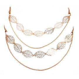 yueton 2pcs Fashion Ladies Hollow Out Leaves Gold Chain Alligator Clips Barrettes Bobby Pin Hair Clips Bride Headwear Edge Clip Clamps Headbands