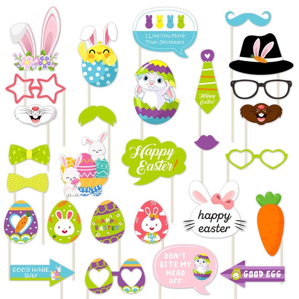 WEIKA 28 Pcs Easter Photo Props, Happy Easter Decorations Easter