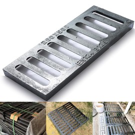 Cast Iron Drain Grate, 8 * 20in Outdoor Drain Cover, B125 Class Ductile Iron Channel Drainage Grates, Heavy Duty Sewer Grate,Black Rectangle Drain Grate for Yard,Driveway,Concrete Floor.