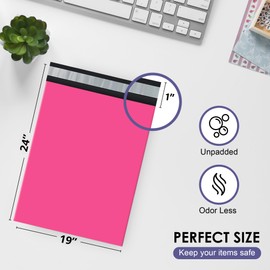 Hot pink Large Poly Mailers 19x24 Inch | Strong Adhesive Self-Seal Mailer Bags | Tear, Tamper, Water Resistant Shipping Envelopes, Thick Strong polymailer Bags XL Clothing Shipping Bags | 300 Pcs Bulk