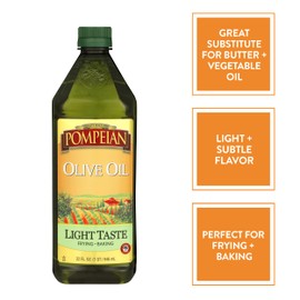 Pompeian Pompeian Light Taste Olive Oil, Subtle Flavor, Perfect for Frying & Baking, Naturally Gluten-Free, Non-Allergenic, Non-GMO, 32 FL. OZ.