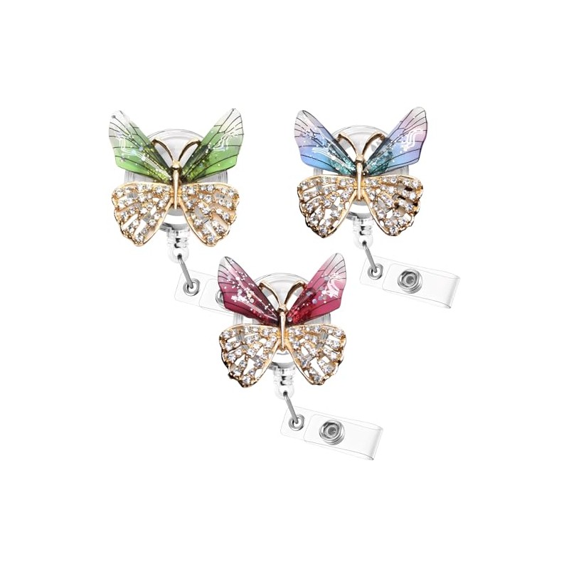 Butterfly Nurse Badge Reel Crystal Rhinestone Retractable ID Badge Name