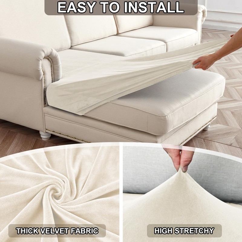 NAISI Waterproof Couch Cushion Covers Thick Velvet Fabric Washable Sofa
