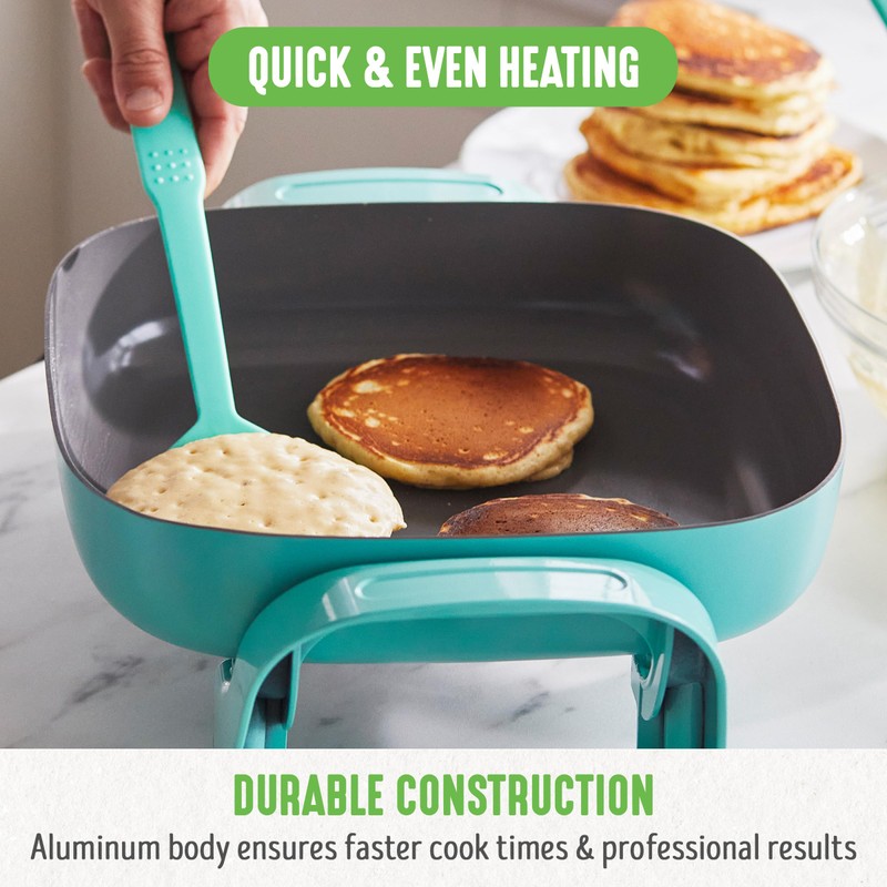 GreenLife 12" 5QT Square Electric Skillet, Glass Vented Lid, Ceramic