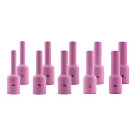 SÜA® - Long Alumina Nozzle Cups for TIG Welding Torches Series 17/18/26 with Gas Lens Set-Up - Assorted Sizes: #4L to #8L - (10 PIECES)