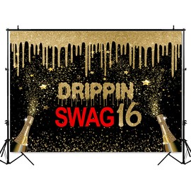 Mocsicka Drippin Swag 16 Birthday Backdrop Gold Black Hip Hop Birthday Party Decoration Teenager Boy Man Swag Birthday Background (7x5ft (82x60 inch))