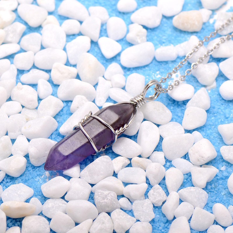 Paialco Natural Amethyst Crystal Point Wire Wrapped Pendant Necklace for