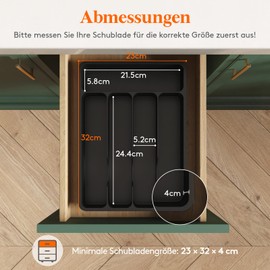 Lifewit Set of 2 Cutlery Trays for Drawers, Cutlery Organiser Drawer Organiser, Kitchen Compact Cutlery Tray, Utensil Holder for Drawer, Made of Plastic, for Spoons, Forks, 5 Compartments, Black