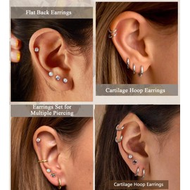 FASHGOOD Surgical Steel Earrings for Women Men Hypoallergenic Stainless Steel Stud Hoop Earring for Sensitive Ears Small Opal Ball CZ Surgical Steel Flat Back Earrings Silver Cartilage Earring Set