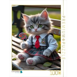 CALVENDO Puzzle Little School cat with Lollipop - Cute cat Picture with School Uniform | Size