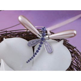 Alilang Faux Pearls Amethyst Purple Crystal Rhinestones Dragonfly Insect Brooch Lapel Pins for Hat Bag Suit Tie Wedding