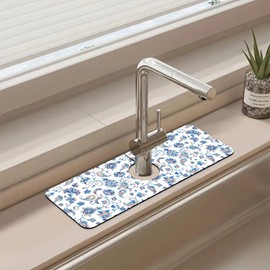 Sink Splash Guard Faucet Mat Paisley Flowers Tulips Leaves Absorbent Fast Drying Mat Sink Gadgets Splash Guard Behind Faucet Drip Catcher for Kitchen Bathroom 15.5"X5.5"