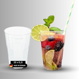 DeinPack 25 Cocktail Cups 200 ml Made in Germany Reusable Drink Cups with Measuring Line Shatterproof Dishwasher Safe Transparent Drinking Cups 0.2 L Party Cups
