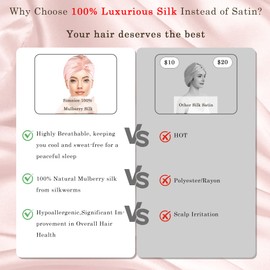 Simnice Luxury Silk Sleep Bonnet with Double Layer Design - Mulberry Silk Bonnet for Curly Hair, Anti-Frizz Sleeping Hair Cover for Women, Light Pink