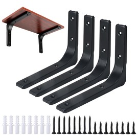 Fairblo 4 Set Black Shelf Bracket 200 x 150mm L Brackets for Shelves Heavy Duty Wall Mounted Brackets with Screws Metal Right Angle Bracket Shelf Support for Bookshelf Wood Board Garden Shelf