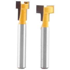 Oumefar 2pcs 1/4" Shank T-Slot Cutter Router Bit Yellow T Slot Keyhole Router Bit Set 3/8" & 1/2" Cutting Edge Woodworking Cutters for Power Tools with Steel Handle