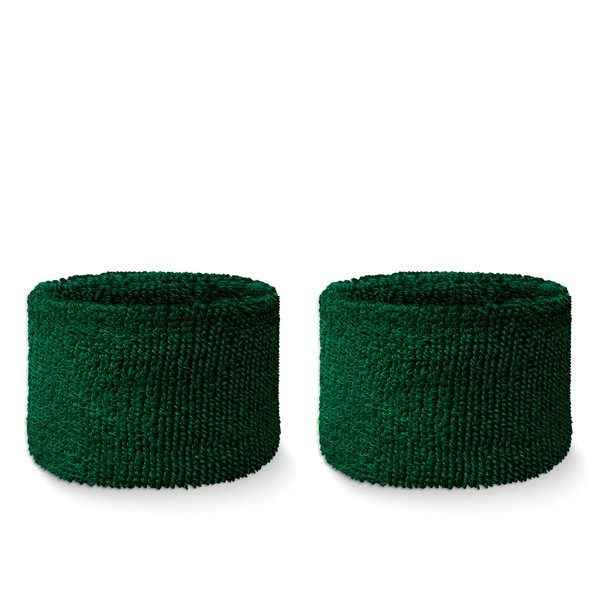 Couver Wrist Sweatbands Absorbent Sweatbands for Tennis Football Basketball Running Athletic Sports and Working Out - Dark Green Solid Cotton Terry Colth Sport Wristband(1 Pair)