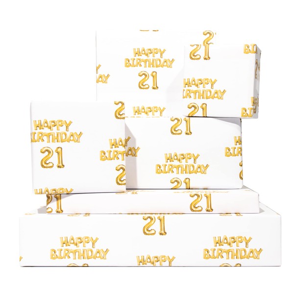 Happy Birthday Wrapping Paper - 6 Sheets of Gift Wrap - Colorful Balloons Wrapping Paper Sheets - For Men and Women - 21st Birthday - Twenty-one - Comes With Fun Stickers - By Central