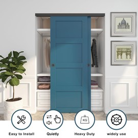 JUBEST 5FT/60" Heavy Duty Bypass Door Hardware with Soft Close Mechanism, Sturdy Closet Door Track for 2 Door System, Quietly and Smoothly, Fit Door Thickness 1 3/8" or 1 3/4", Easy to Install, Black