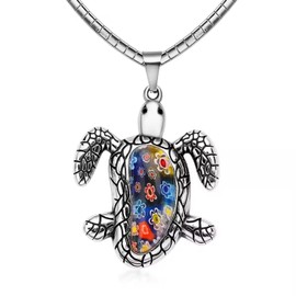 SHOP LC Glass Stainless Steel Heart Pendant Cross Necklace for Women Jewelry Gifts 20" Birthday Gifts for Women, Metal, murano style glass