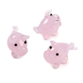 DanLingJewelry 10Pcs Handmade Mini Lampwork Glass Pink Pig Figurines Crystal Cute Pig Animal Ornaments for Home Office Table Decor