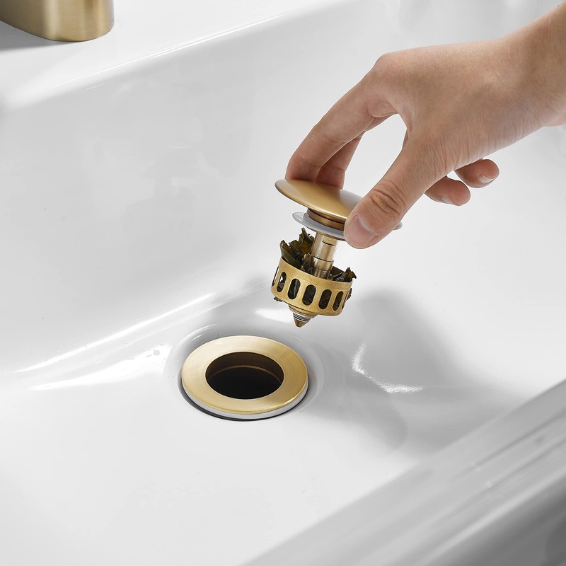 WOMAO Retro Sink Drain Fitting, Antique Brass Pop-Up Drain Valve