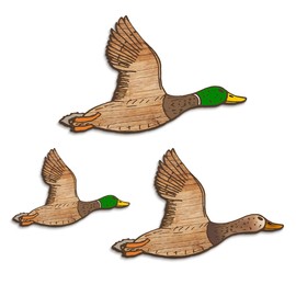 Kas Home 3Pcs Duck Wall Decor Wooden Flying Ducks Decor Rustic Farmhouse Wall Art Signs for Nursery Bedroom Classroom Playroom Living Room Office Hanging Decorations (Green-Duck, Big-Set of 3)