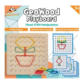Channie's Wooden Geoboard with Rubber Bands - Visual STEM Manipulative, GeoWood Playboard for Classroom, Geo Boards for Kids are Ideal for Shapes, Symmetry, Angles, Area, and Fractions