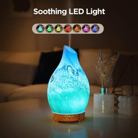 INRORANS Vase Aroma Essential Oil Diffuser 160ml Art Glass Ultrasonic Cool Mist Scent Aroma Diffuser, Intermittent with Auto Shut-Off Timer Setting &7 Colors Night Light for Home-Ends of The Earth