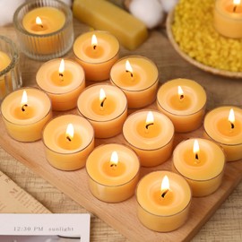 UGBEM Beeswax Tea Light Candles Bulk 6 Hour Non Toxic Natural Pure Bees Wax