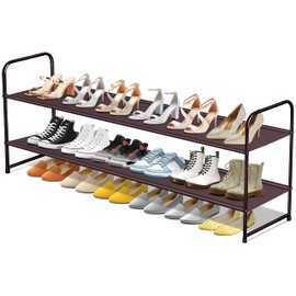 SLEEPING LAMB 2-Tier Shoe Rack for Closet, Long Stackable Wide Shoe Organizer Holds 18-Pairs Low Shoe Shelf Storage for Bedroom, Floor, Entryway (Bronze)