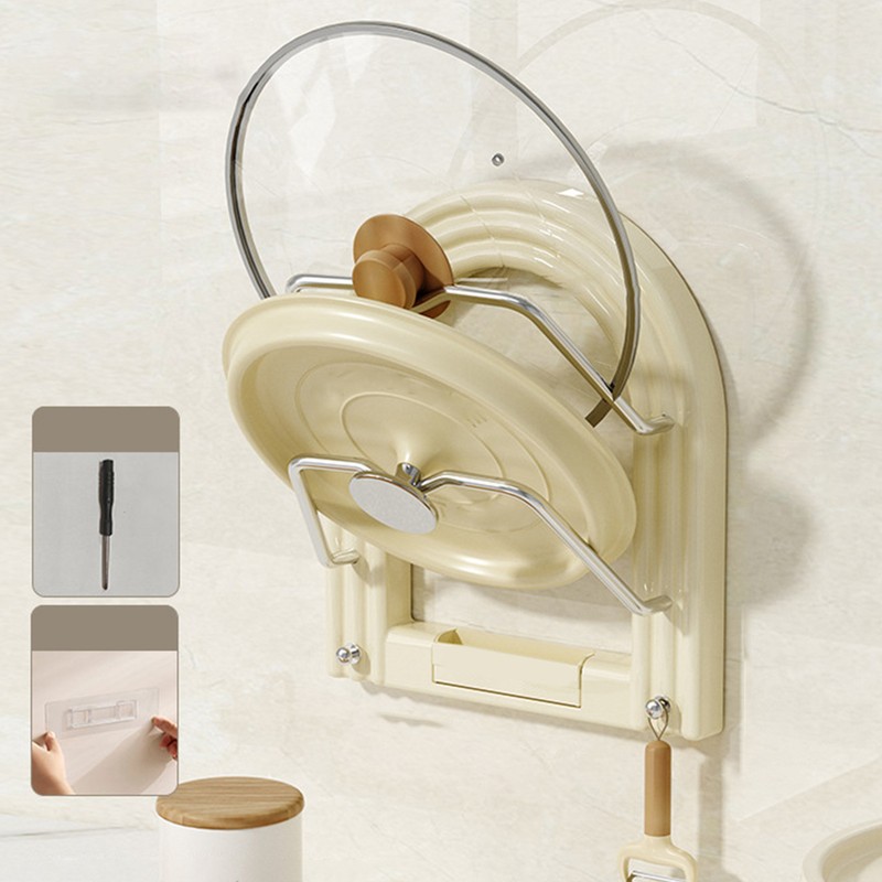Pot Lid Organizer Rack Wall Mounted Drill Free Space Saving
