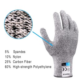 OSHYLE Cut Resistant Gloves with High Performance Level 5 Protection, Food Grade, Safety Cutting Gloves for Kitchen, Mandolin Slicing, Fish Fillet, Meat Cutting and Wood Carving (L)