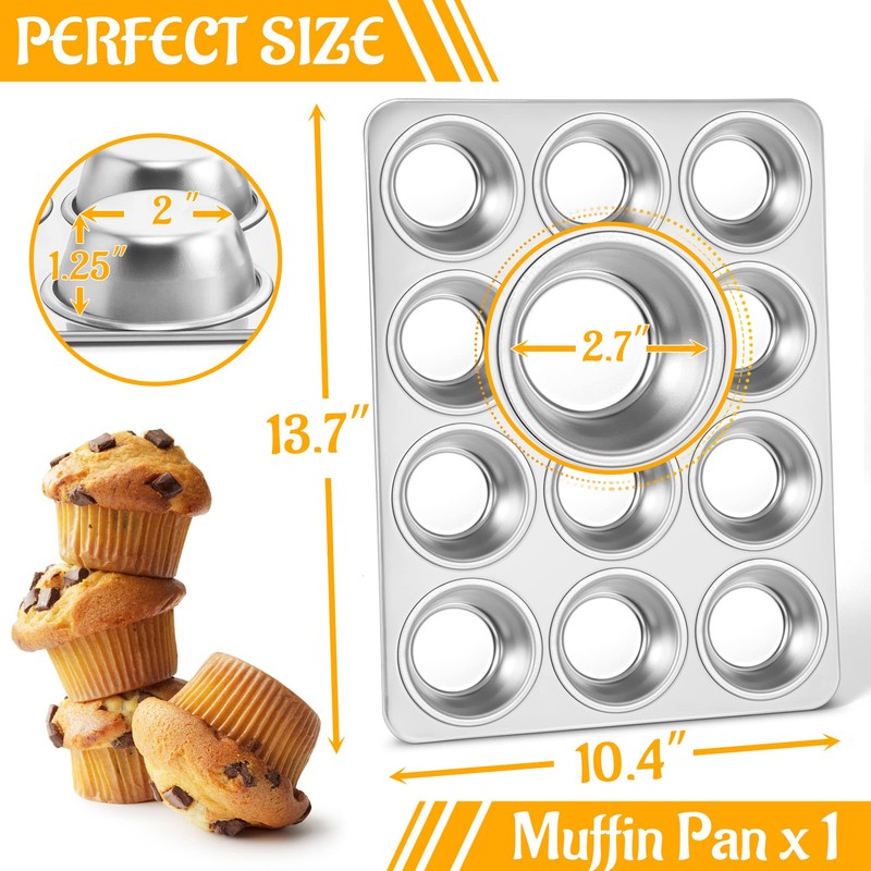 E-far Muffin Pan 12-Cup, Stainless Steel Cupcake Pan Metal Muffin