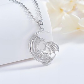 Sonouli Lab Grown Diamond Dragon Moon Necklace Wyvern Dragon Pendant Necklace Gift for Women
