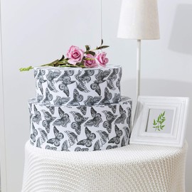 Soul & Lane Decorative Cardboard Storage Boxes with Lids, Graceful Flight - Set of 2: Black and White Butterfly Keepsake Boxes for Women, Oval Nesting Boxes for Gifts, Paperboard Pretty Boxes