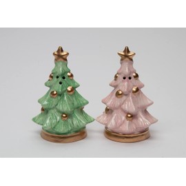 Fine Ceramic Christmas Winter Wonderland Christmas Tree Salt & Pepper Shakers Set, 3-3/8" H