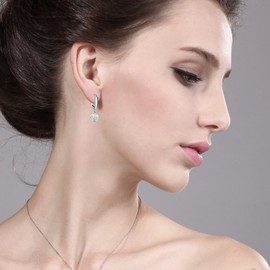 Gem Stone King Round Gemstone Birthstone Drop Dangle Leverback Earrings For Women | 925 Sterling Silver | Round 6MM | Fine Jewelry Gifts for Her Mom Women Wife