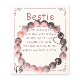 Happy Birthday Bestie Gifts for Girls Pink Natural Stone Bracelet for Best Friend Graduation Gifts for Women Healing Stone Bead Bracelets for Bff Long Distance Friendship Gifts for Women Friends
