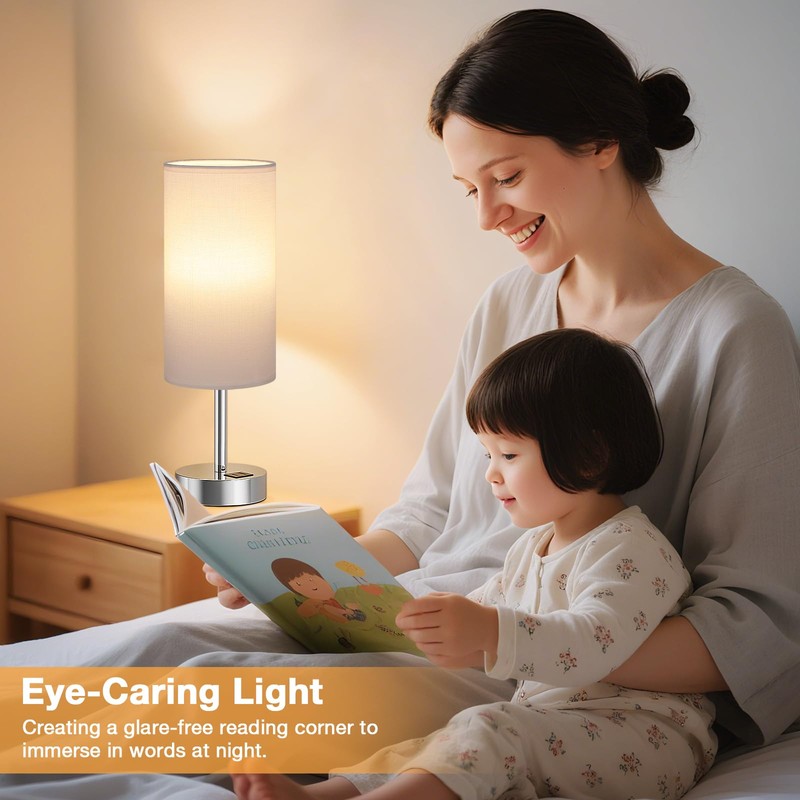 Aooshine Bedside Lamps, Dimmable Table Lamps with White Fabric Shade,