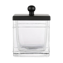 Indecor Home H Halston Apothecary Glass Cotton Jar Holder for Qtips, Cotton Balls, Floss, Storage Canister, Bathroom Organization, With Matte Black 304L Stainless Steel Lid, Makeup Vanity Organizer