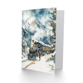 Artery8 Polar Express Train Winter Landscape Blank For Him Or Her Art Xmas Festive Christmas Card