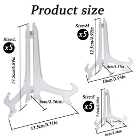 SHANGFENG 15Pack Clear Folding Plate Holder Decorative Plate Stand Ornamental Plate Easel Picture Frame Holder to Display Pictures at Weddings, Home Decoration, Birthdays, Tables,3'', 5''and 7''