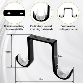 Kesntto 2 Piezas Soportes de Barra de Cortina Doble, Soportes para Barra de Cortina, Soporte para Barra de Cortina de Aleación de Aluminio, Soportes de Barra de Cortina para Pared, jia