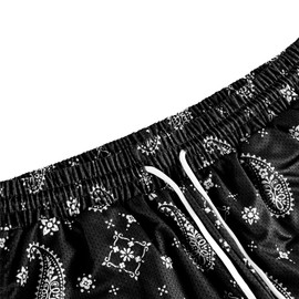 DIOTSR Mens Paisley Graphic Shorts Athletic Basketball Bandana Shorts Running Streetwear Y2k Drawstring Waist (03 Black,X-Small)