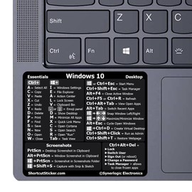 Synerlogic (5pcs) Windows PC Reference Keyboard Shortcut Sticker | Vinyl, Laminated Windows Shortcut Sticker for PC Laptop or Desktop | Shortcuts Cheat Sheet (Black/Large/5)